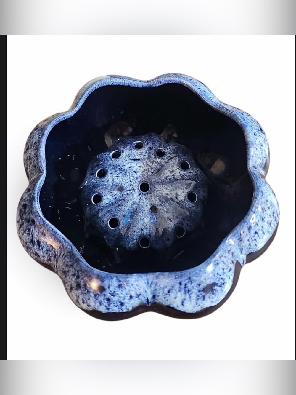 Van Briggle blue drip glaze flower frog and planter signed